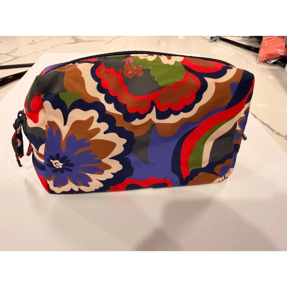 Vera Bradley Cosmetic Bag Large Floral Makeup Pouch Zip Travel